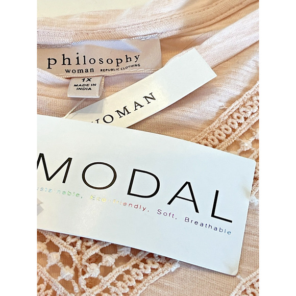 NEW Philosophy Modal Knit Top Women SZ 1X Lace Ruffle Pale Peach Soft Breathable - Picture 3 of 9